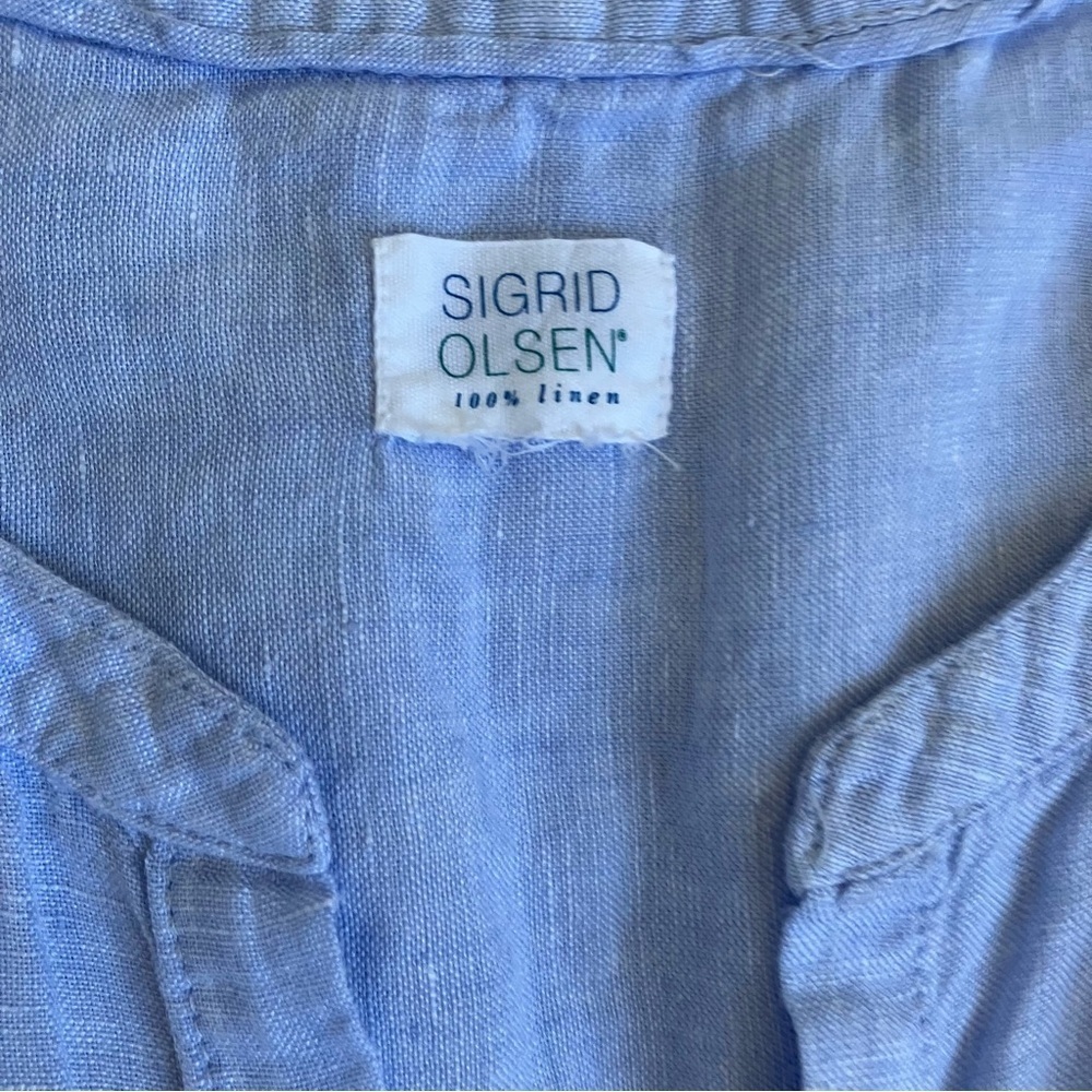Sigrid Olsen Sky Blue Linen Button Up Pocketed Tunic Shirt Lagenlook Resort XXL - Picture 13 of 16